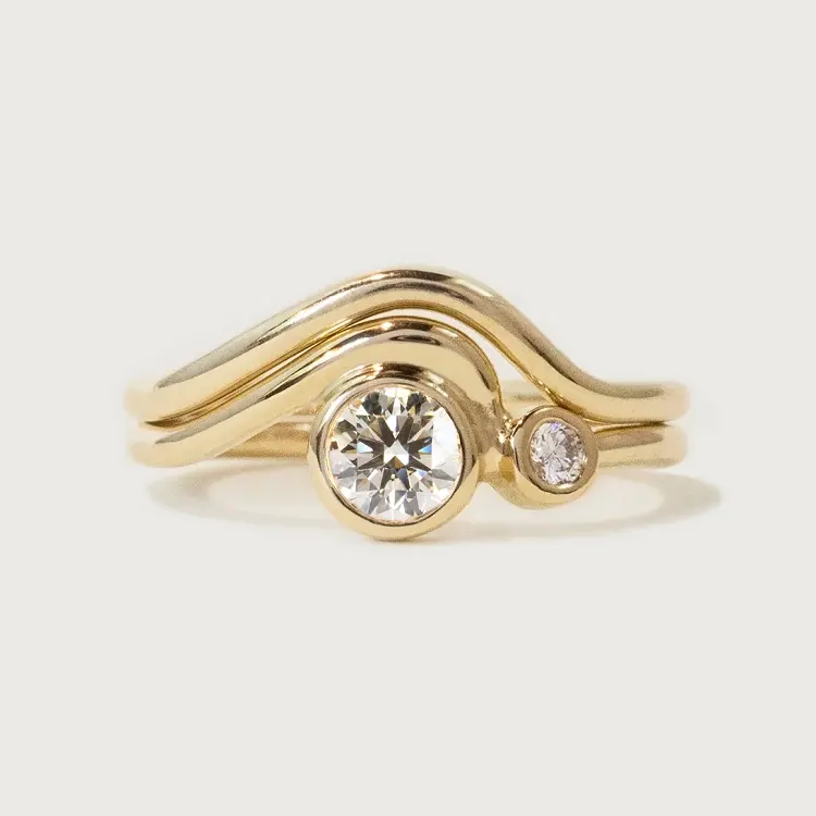 Novo design 18k ouro diamante anel de casamento delicada prata esterlina diamante onda único noivado dedo chunky anéis