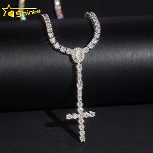 <span class=keywords><strong>Collana</strong></span> Tennis Hip Hop in <span class=keywords><strong>Argento</strong></span> 925 con Diamanti Tester, Catena Tennis di Lusso 3MM, <span class=keywords><strong>Collana</strong></span> Tennis con Croce <span class=keywords><strong>Rosario</strong></span>, Collane Moissanite VVS - Product Image 1