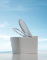 Bidet intelligent minimaliste monobloc en céramique, à poser au sol, avec chasse d'eau par siphon, siège chauffant, télécommande, auto-nettoyant, allongé, siphon en S