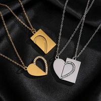 TD Paar Matchende Hart Ketting, Gegraveerde RVS Halve Hart Puzzelhanger met CZ, Valentijnscadeau voor Liefhebbers