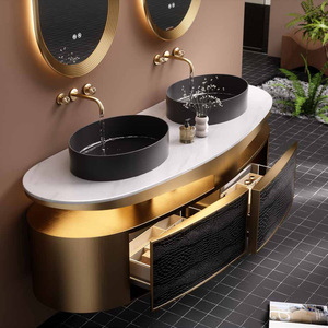 Bokejia Sanitary Ware Bathroom Vanity Unit Stainless Steel Countertop 900x550 With <b>Mirror</b> Cabinet And <b>Led</b> <b>Light</b> Modern Design - Product Image 2