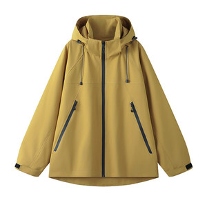 Unisex Solid Color Hooded Windbreaker Jacket With Inner Liner Winter Workwear - Product Image 2