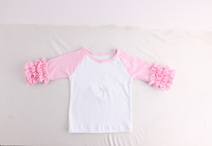 Giáng sinh đóng băng áo sơ mi trẻ em màu đỏ sọc trắng cơ thể raglan rung áo thun cô gái đóng băng ruffle raglan ngọn bóng chày trống áo sơ mi - Product Image 4