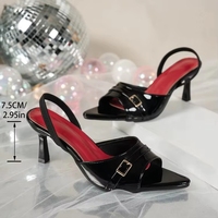 Sandales de soirée à talons hauts en cuir verni bordeaux pour femmes