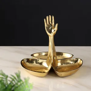 美国黄铜装饰碗手形设计桌面菜肴干菜托盘分果盘