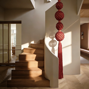 Decoración de Pared de Macramé Roja Tejida a Mano con Borla Individual Esférica, Decoración para el Hogar, para Sala de Estar, Boda - Product Image 1