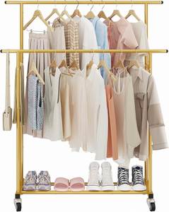 Porte-vêtements métallique double tringle grande capacité sur roulettes pour manteaux et chaussures - Design moderne pour chambre, salon, balcon - Product Image 2
