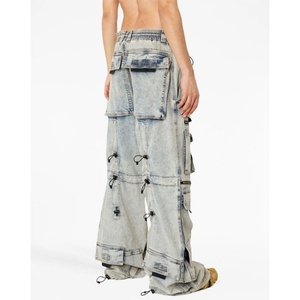Fabricants de vêtements streetwear, jeans baggy pour hommes, bleu clair, jeans à plusieurs poches avec cordon de serrage pour hommes - Product Image 3