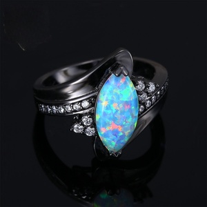 Jieling sang trọng ngựa mắt cầu vồng pha lê đính hôn Nhẫn cưới màu xanh lửa Opal đá quý vật liệu đồng thau của người yêu LỜI HỨA Nhẫn - Product Image 5