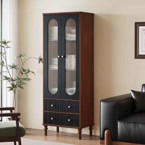 Mid Century Modern Wood Living Room Cabinet With Glass Doors And 2 <b>Drawers</b> <b>Storage</b> Unit <b>For</b> Home Furniture - Product Image 1