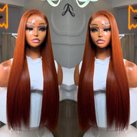 Wig Rambut Asli Warna Oranye 13x6 Transparan Lace Front 100% Original Virgin Body Straight Wave HD Lace Frontal Wigs
