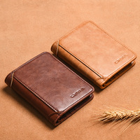 Dompet Pria Vintage Portabel Tipis Pendek untuk SIM, Kartu Multifungsi Vertikal Lipat Tiga