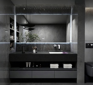 Modern high-end hotel wind rock slab integrated basin intelligent lighting <b>mirror</b> <b>wall</b> mounted bathroom cabinet - Product Image 1