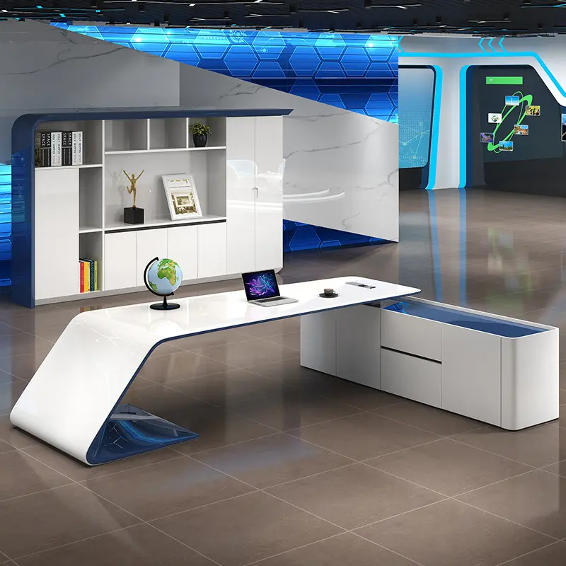 ボスオフィス用のモダンなデザインのハイテクエグゼクティブCEOオフィスコンピューターデスクテーブル