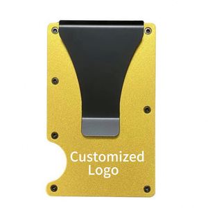X1223 New Custom Print Rfid Wallets Anti-theft Brush Slim Security Men Money <b>Clip</b> <b>Spring</b> Aluminum Alloy Card Holder With a Metal - Product Image 1