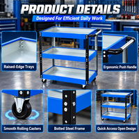 Chariot à outils multifonctionnel pratique et portable à 3 étagères sur roulettes pour le stockage de pièces, idéal pour la maison, le garage et l'atelier