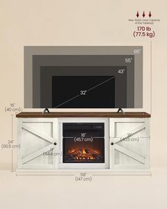 Meuble TV de style farmhouse 65 pouces avec foyer 18 pouces, <span class=keywords><strong>console</strong></span> multimédia télécommandée pour chambre et salon, construction en MDF - Product Image 6