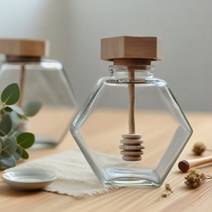 380ml lục giác chai thủy tinh với tre gỗ bìa và sắt cap gáo khuấy mật ong container lưu trữ chai - Product Image 3
