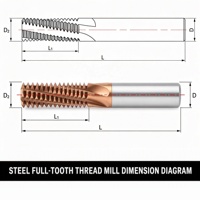 Fresa de roscado de diente completo para acero, de carburo sólido con recubrimiento AlTiN 60 °   Cortador CNC de Roscas de Paso Único para Producción de Alto Volumen M1-M4