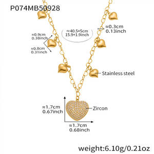 Collar con colgante personalizado de acero inoxidable 316L, chapado en oro PVD de 14K/18K, joyería fina con circonita en forma de corazón, collares de moda para mujer. - Product Image 6