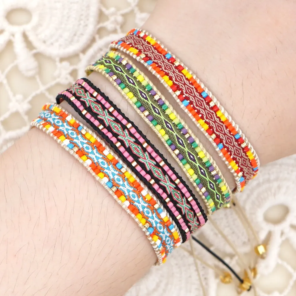 Hot Koop Sieraden Boho Stof Doek Armband Miyuki Voor Vrouwen 2022 Vintage Regenboog Handwerk Weave Kralen Paar Armbanden