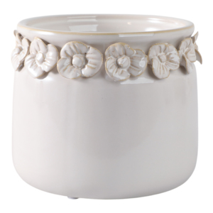 Vaso in gres con applicazioni floreali e design in ceramica testurizzata per piante da interno ed esterno - Product Image 2