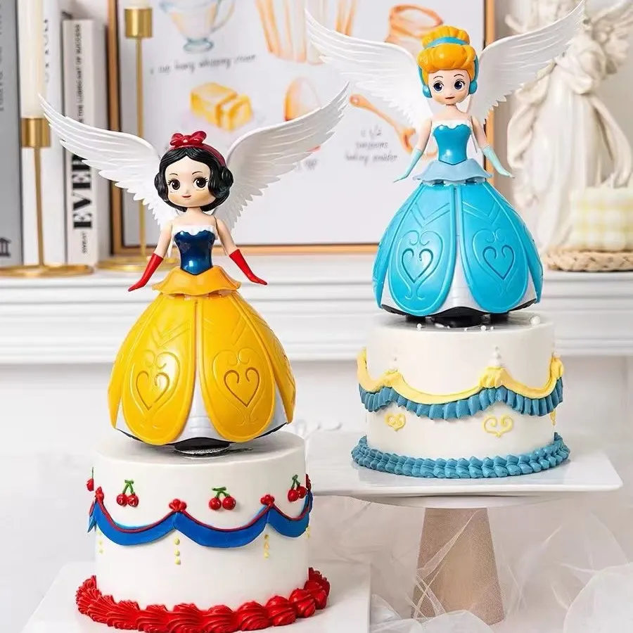 Decoraciones de pastel de princesa de baile con luces, caja de música giratoria de fantasía, adornos creativos para niños, regalos de cumpleaños