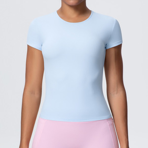 T-shirt de sport décontracté pour femme, manches courtes, très élastique, respirant, pour yoga, course à pied, fitness, grandes tailles, vêtements de sport - Product Image 4