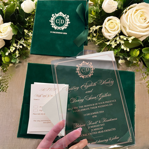 Luxury Wedding Invitation Cards – Elegant Gold Foil Mirror Acrylic Name Tag with Pearl Ivory Pocket Envelope - Product Image 3