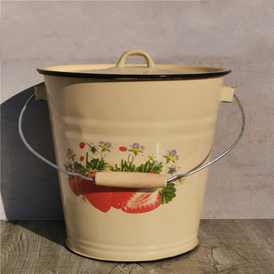 Seau à eau rond en émail blanc vintage de 28cm avec couvercle de haute qualité pour la cuisson - Product Image 6