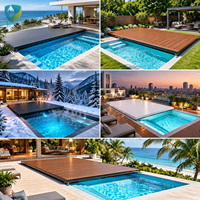 Couverture de piscine modulaire coulissante rétractable de haute qualité, sans fil, intelligente, en composite WPC, pour villa, paysage, économie d'énergie
