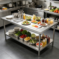 Mesa de Trabajo Resistente para Comedor Escolar, Cocina Central Comercial, Mesa de Trabajo de Acero Inoxidable de Dos Niveles con Estante Inferior