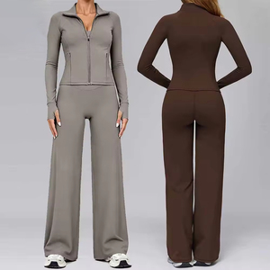 ملابس رياضية صديقة للبيئة، بنطلون فضفاض مطبوع، سترة رياضية بسحاب وجيب، ملابس صالة رياضية، طقم يوجا نسائي من قطعتين مريح وقابل للتنفس - Product Image 1