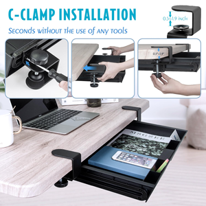 Ergonomic Pull Out <b>Computer</b> Shelf Under <b>Desk</b> Keyboard Tray Slide-Out Keyboard & Mouse Drawer with C-Clamp for <b>Desks</b> Compute <b>Desk</b> - Product Image 4
