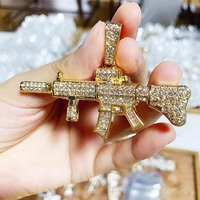 Collier pendentif mitraillette hip-hop pour homme et femme, serti de pierres brillantes, avec chaîne cubaine Miami, colliers hip-hop, bijoux tendance