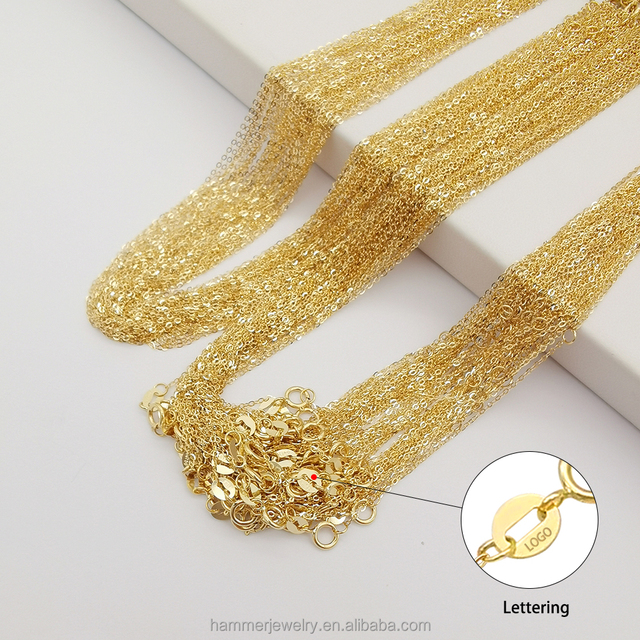 Wholesale Light Weight Chain Women Necklace Thin Flat Cable Chain 9K 14K 18K Real Gold Tiny O Chain Necklace Permanent Jewelry