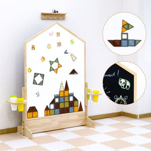 Tableau de dessin en bois pour enfants, tableau blanc magnétique réversible, tableau noir pour enfants de 3 à 6 ans, jouet éducatif sur pied - Product Image 1