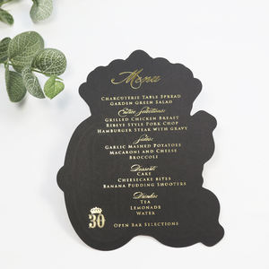 Cartes de menu de dîner en papier noir haut de gamme de luxe moderne DIY Feuille d'or double face pour la cérémonie des <span class=keywords><strong>30</strong></span> <span class=keywords><strong>ans</strong></span> mettant en vedette Ange de la musique - Product Image 2
