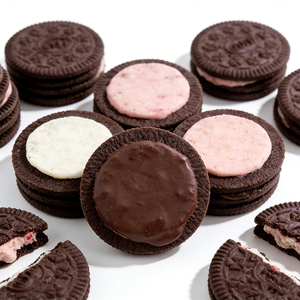 Biscuits sandwichs à la saveur de yaourt à la <span class=keywords><strong>fraise</strong></span>, biscuits en roue de wagon au chocolat, biscuits en vrac de 300 g, collations exotiques, best-sellers en gros - Product Image 4