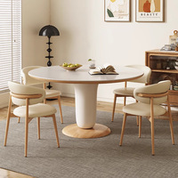 Ensemble de table à manger ronde de style nordique au design doux et sucré, stabilité renforcée, plateau en pierre frittée, support en bois massif, pour 6 personnes