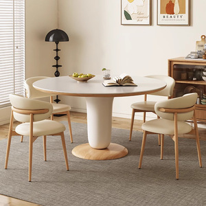 दूध-मीठा शैली nordic डिजाइन प्रबलित स्थिरता गोल डाइनिंग टेबल सेट ठोस लकड़ी समर्थन बोर्ड - Product Image 2