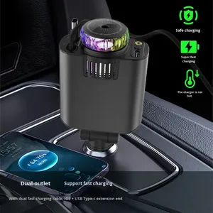 45W 5 in 1 Fast Car Charger with Aromatherapy Starlight <b>Projection</b> Car Charger cargador auto Dual Retractable Type C Cable - Product Image 2