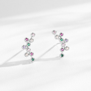 S925 Sterling <b>Silver</b> Rainbow Zircon Bubble <b>Ring</b> and Earrings, Women's European and American Fashionable Versatile Angel Wing <b>Set</b> - Product Image 3