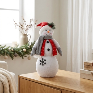 Nordic <b>Red</b> Vest Snowman Figure with Grey <b>Scarf</b> and Snowflake for Christmas Mantel Window Decor Bulk - Product Image 3
