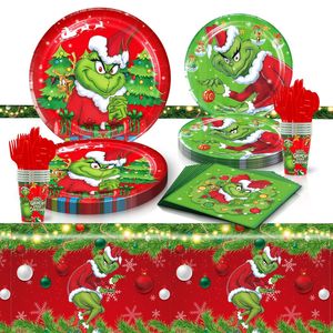 Ensemble d'assiettes jetables pour enfants sur le thème de Noël - Grinch - Vente en gros - Prix d'usine - Nouveauté - Product Image 1