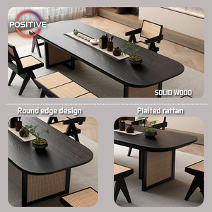 Minimalismo moderno Rattan Design angolo arrotondato creativo rettangolare Home Office tavolo <span class=keywords><strong>da</strong></span> <span class=keywords><strong>pranzo</strong></span> YP-T012 - Product Image 3