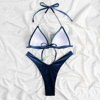 Nouveau maillot de bain taille haute en velours doré européen et américain couleur pure femme sens Triangle string fendu String Bikini