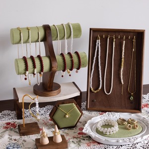 Walnut Wood Solid Wood Geometric Ancient Style Jewelry Display Stand with Bracelet Necklace <strong>Hanger</strong> <strong>Bangle</strong> Photo Props - Product Image 2