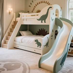 <span class=keywords><strong>Lit</strong></span> dinosaure pour chambre à thème garçon, <span class=keywords><strong>lit</strong></span> superposé, <span class=keywords><strong>lit</strong></span> mezzanine double, <span class=keywords><strong>avec</strong></span> toboggan et <span class=keywords><strong>rangement</strong></span>, adapté aux jeunes enfants et aux adultes - Product Image 1