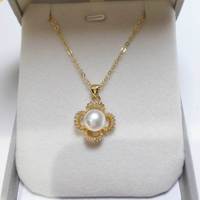 Collier chaîne de pull unisexe avec pendentif trèfle en perle d'eau douce personnalisé, plaqué or et breloque en zircone, vente en gros, OEM ODM en vrac